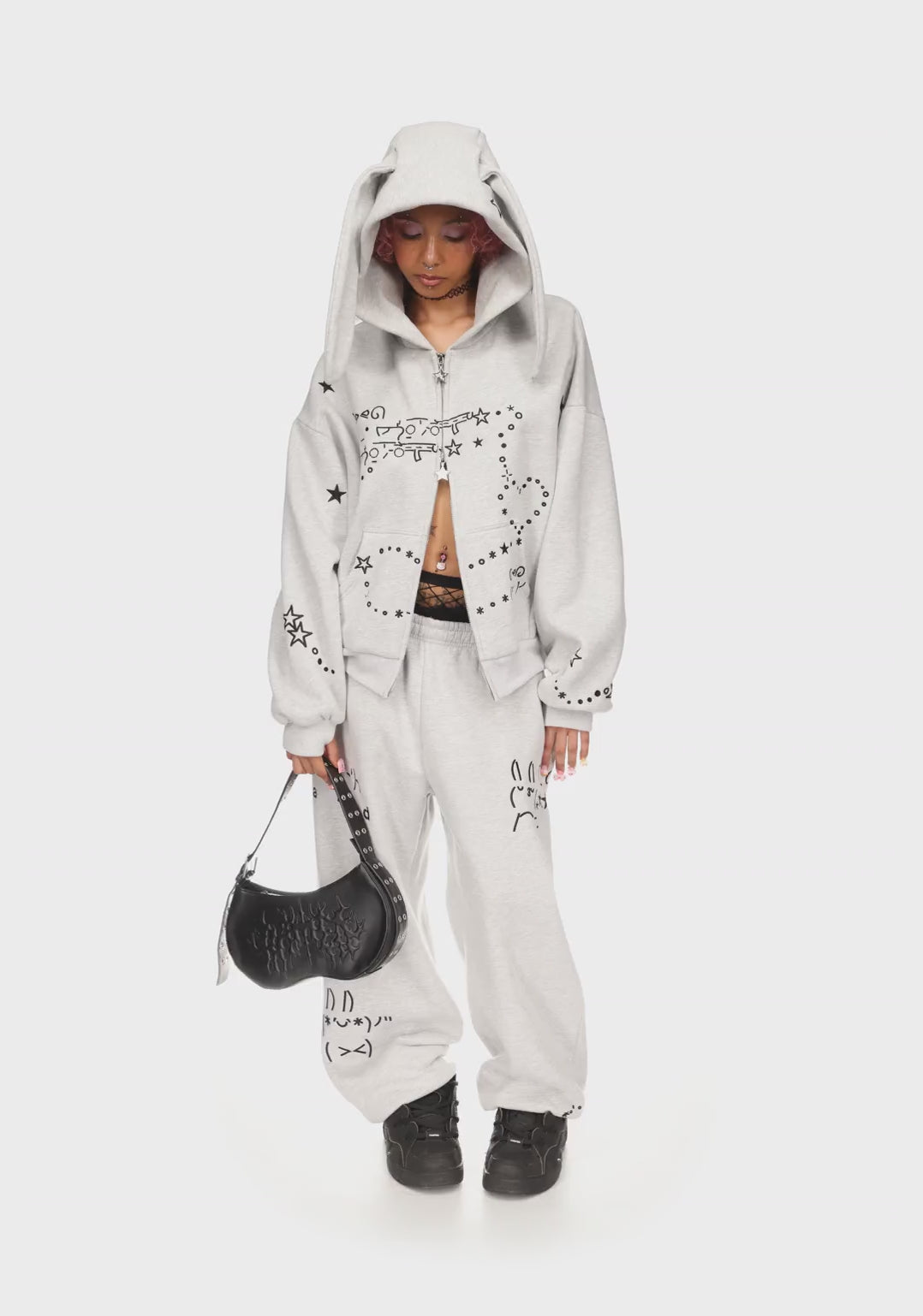 TMT hoodie Lazydoll着用 Malfunction Bunny Zip Hoodie Grey Marl Detachable Ears – NAMED