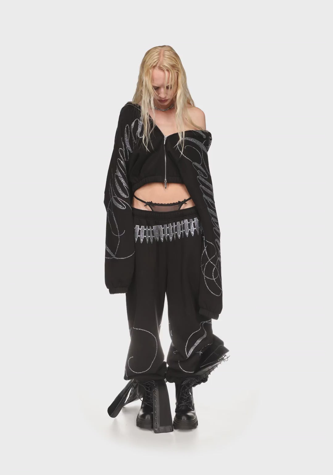 Enemy Rhinestone Crop Zip Hoodie Black – NAMED COLLECTIVE®