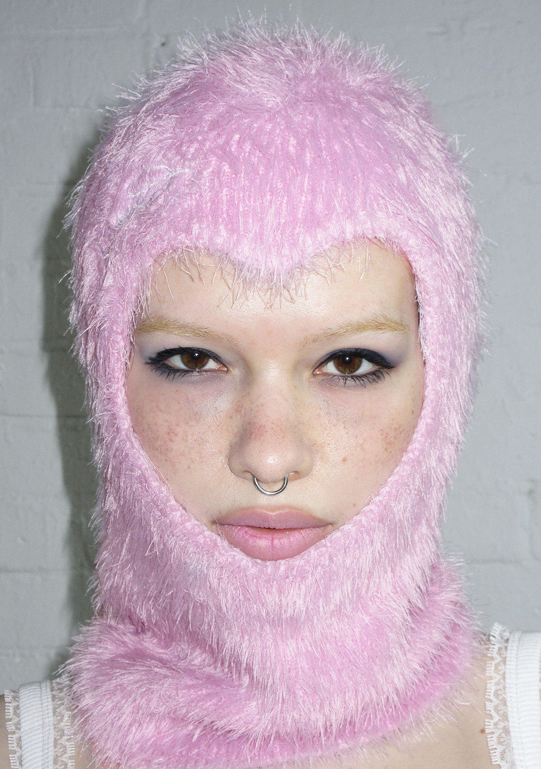 PREY FLUFFY KNIT HEART BALACLAVA BABY PINK