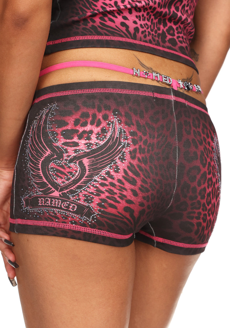 PRIMAL RHINESTONE MICRO HOTPANT SHORTS HOT PINK LEOPARD