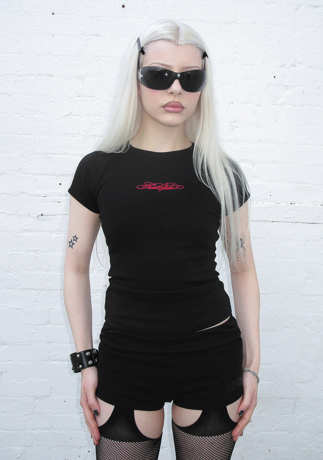 REBEL LACE UP BABY TEE BLACK AND RED