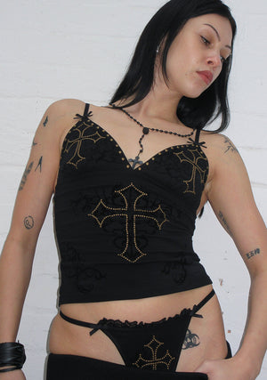 REBEL STUDDED CAMI TOP BLACK