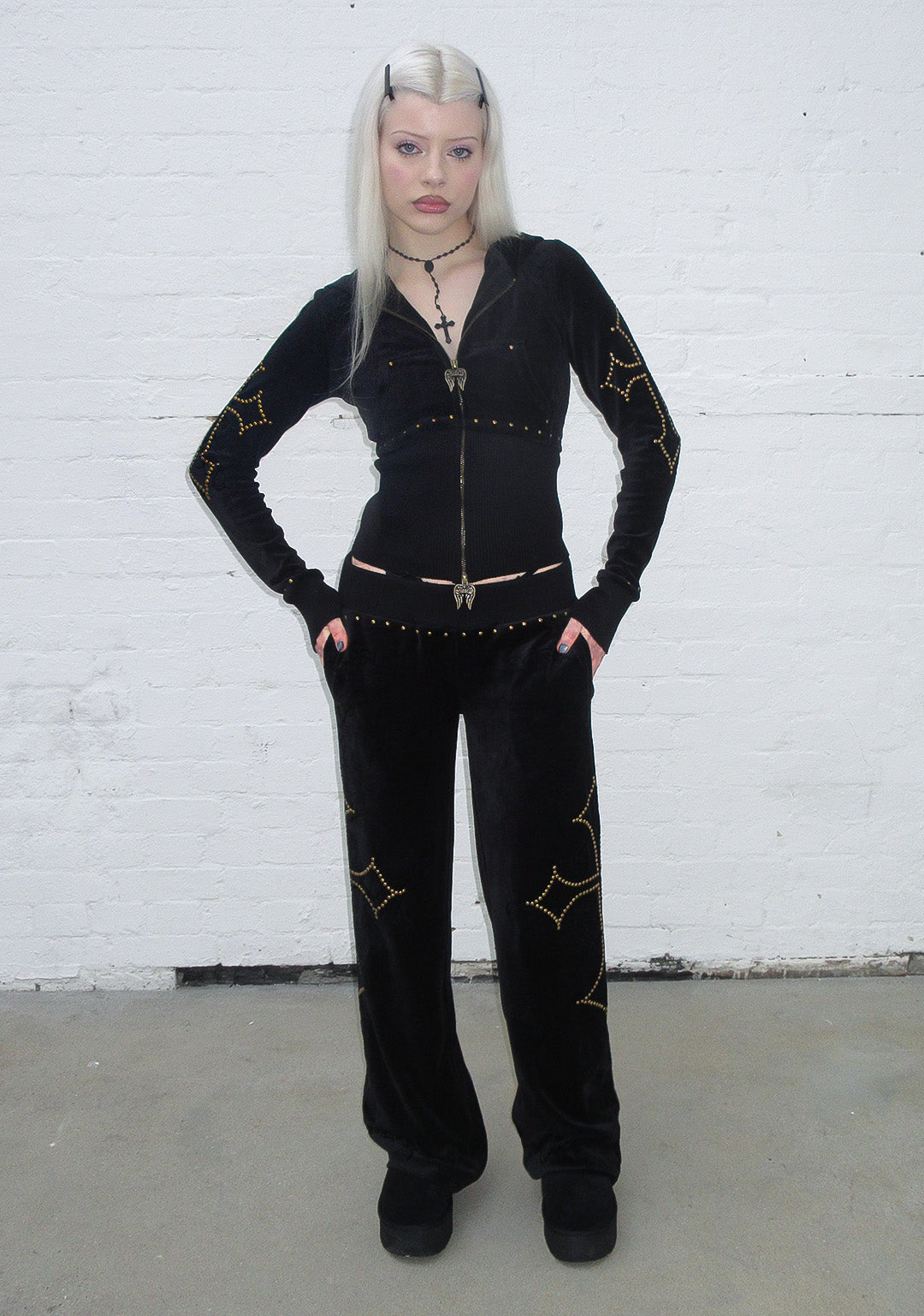 Rebel Studded Velour Zip Hoodie Black – NAMED COLLECTIVE®