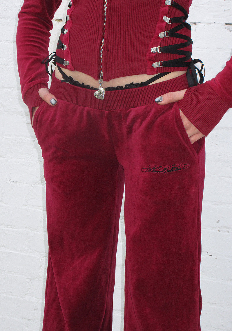 REBEL VELOUR SWEATPANTS DARK RED