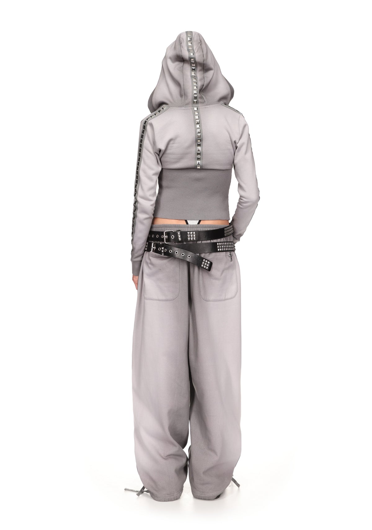 RUMOUR STUDDED FITTED ZIP HOODIE GRADIENT GREY