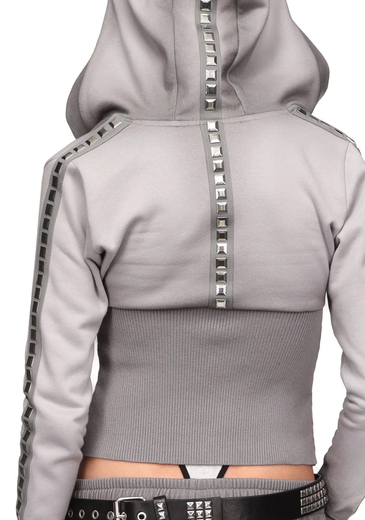 RUMOUR STUDDED FITTED ZIP HOODIE GRADIENT GREY