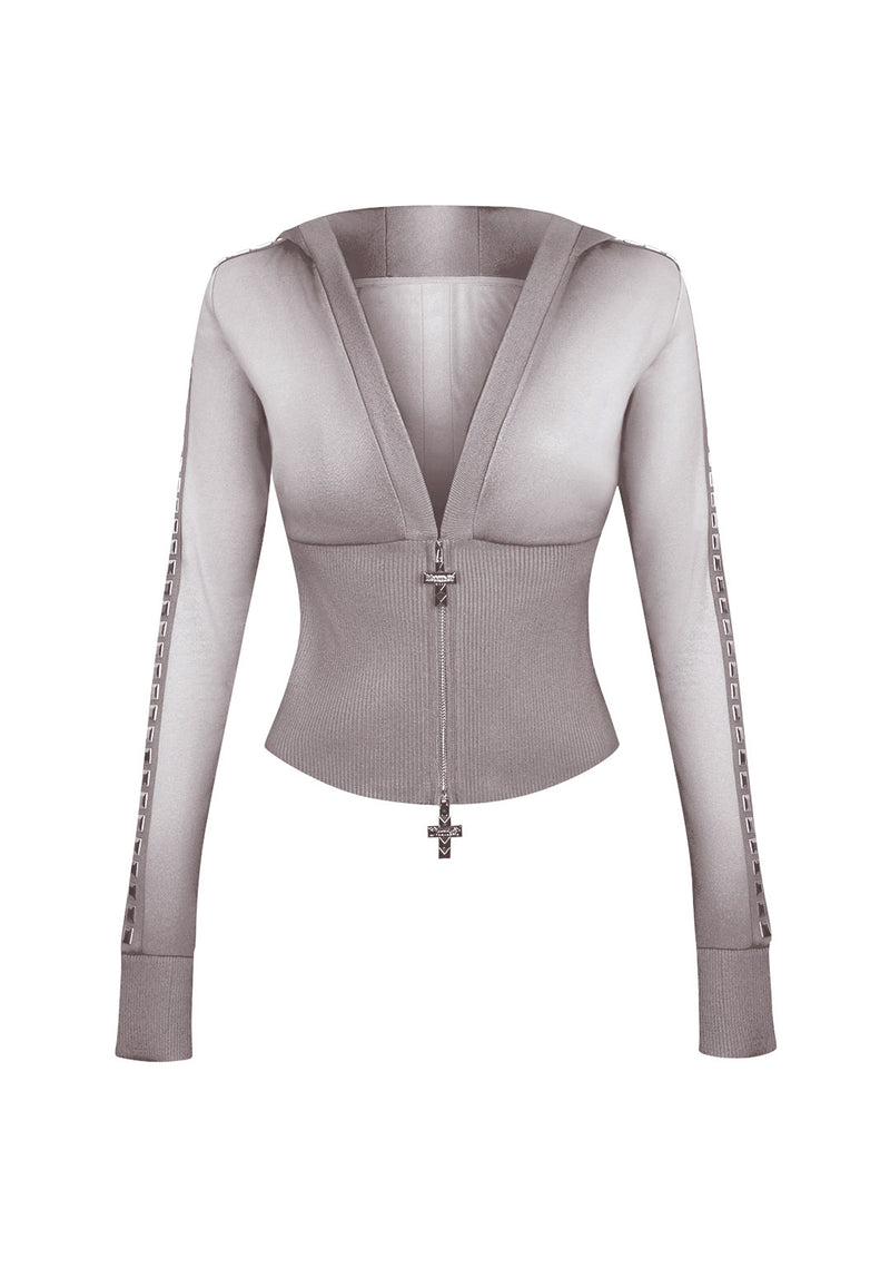 RUMOUR STUDDED FITTED ZIP HOODIE GRADIENT GREY