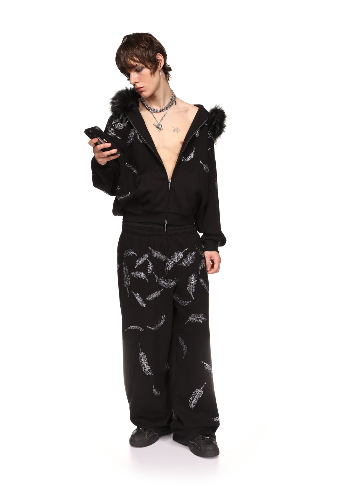 SAINT RHINESTONE OVERSIZED SWEATPANTS BLACK