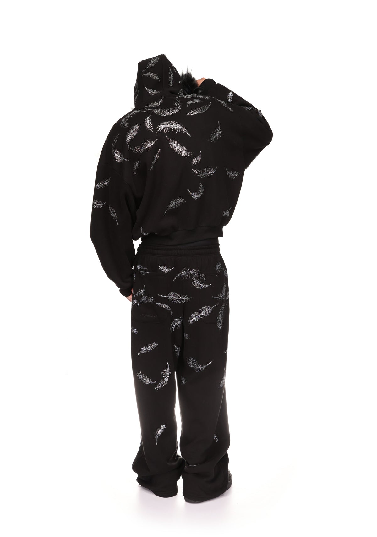 SAINT RHINESTONE ZIP HOODIE BLACK (DETACHABLE FUR)