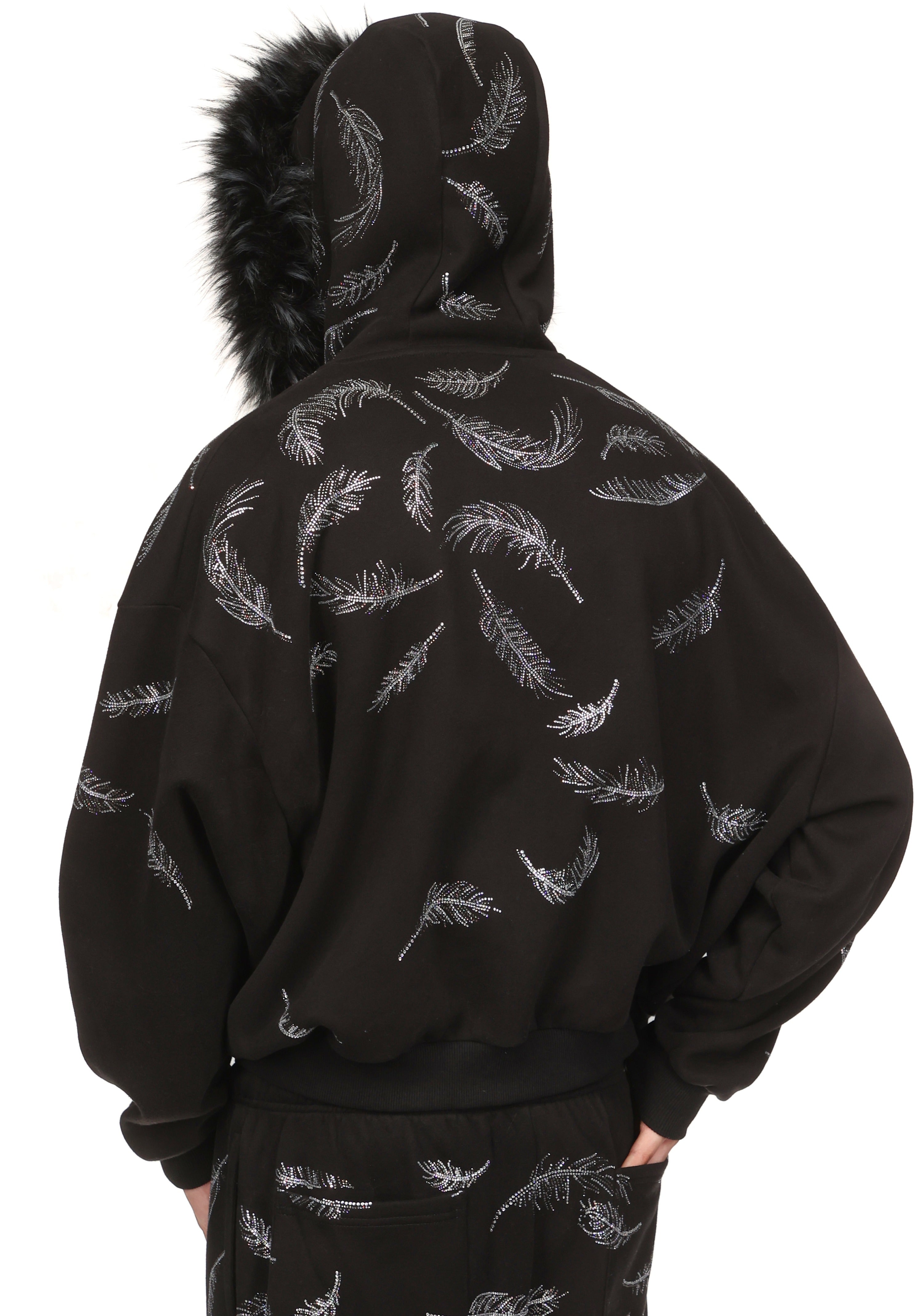 SAINT RHINESTONE ZIP HOODIE BLACK (DETACHABLE FUR) – NAMED COLLECTIVE®