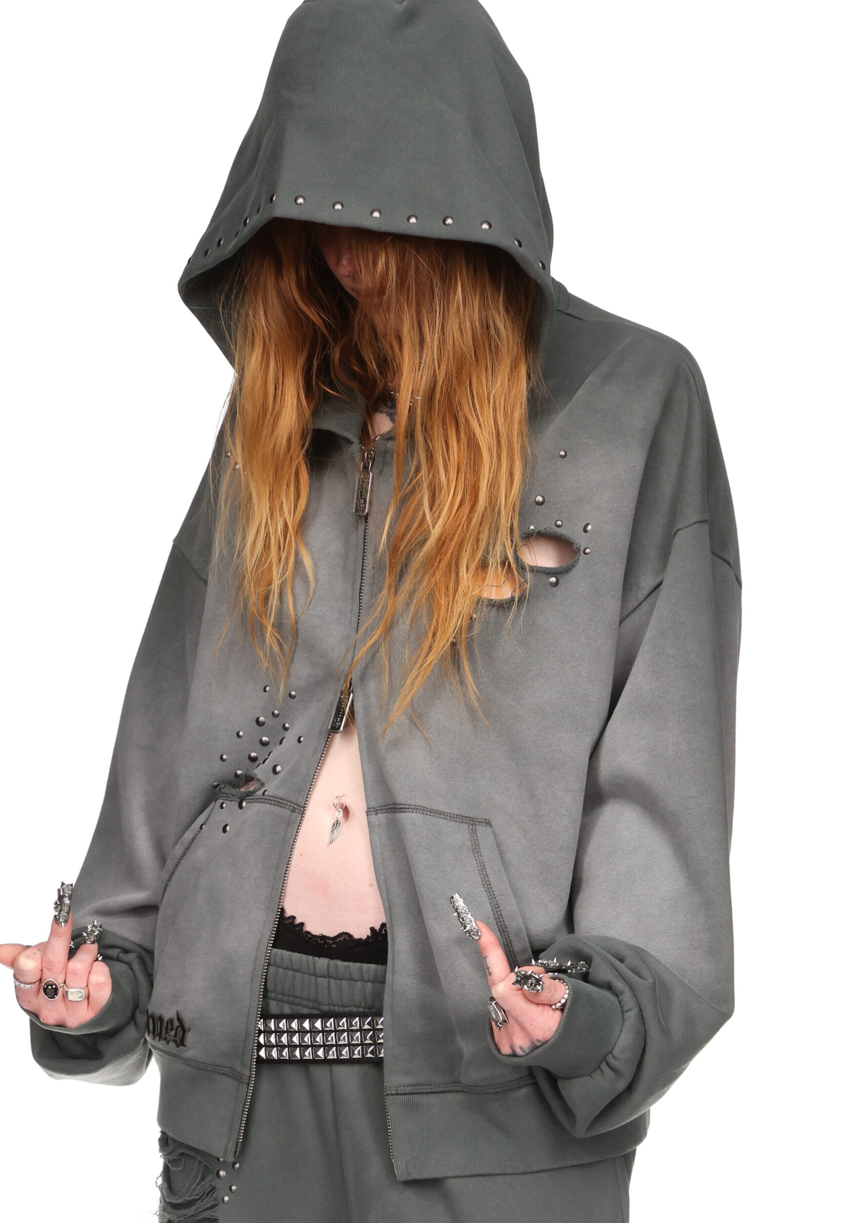 Shadow Studded Zip Hoodie Washed Grey – NAMED COLLECTIVE®