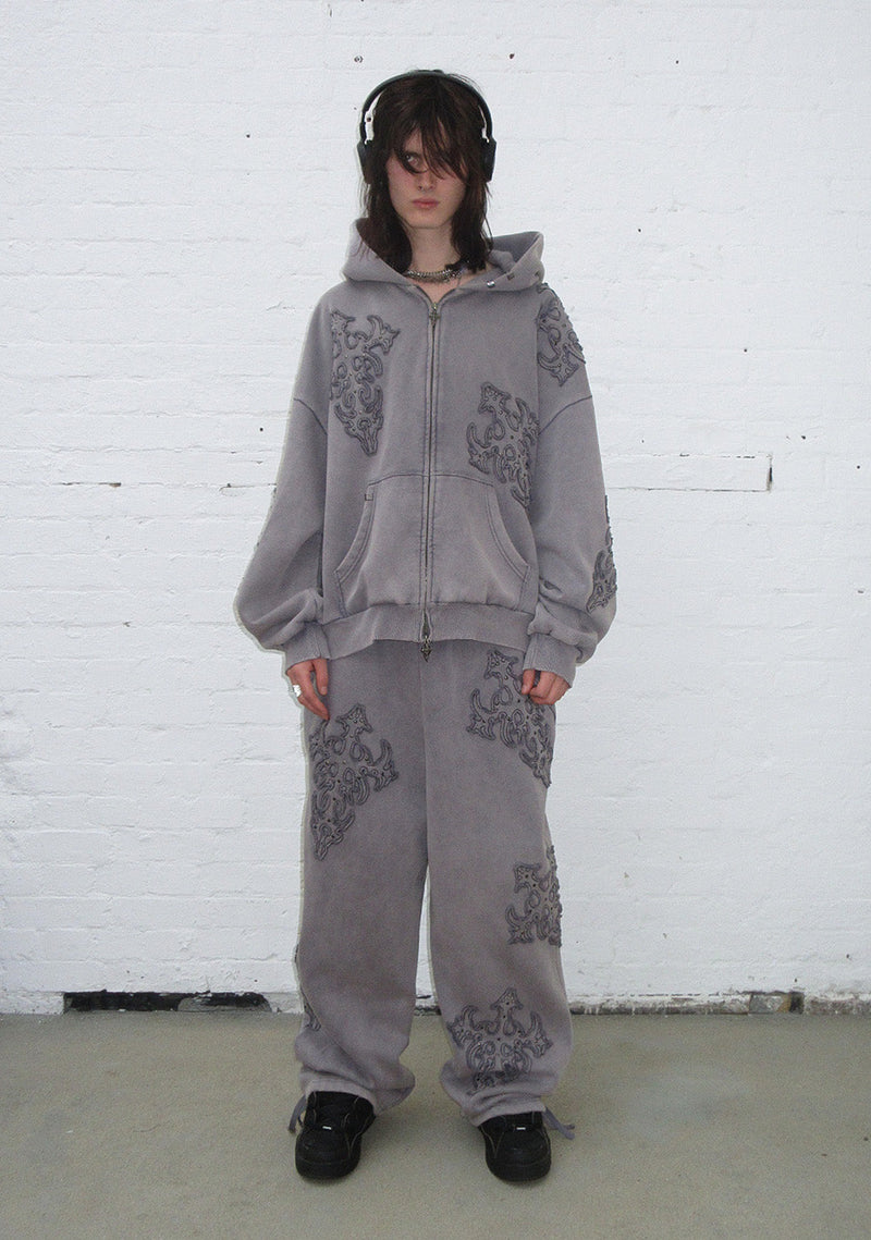 SINNER STUDDED OVERSIZED SWEATPANTS GREY VINTAGE WASH