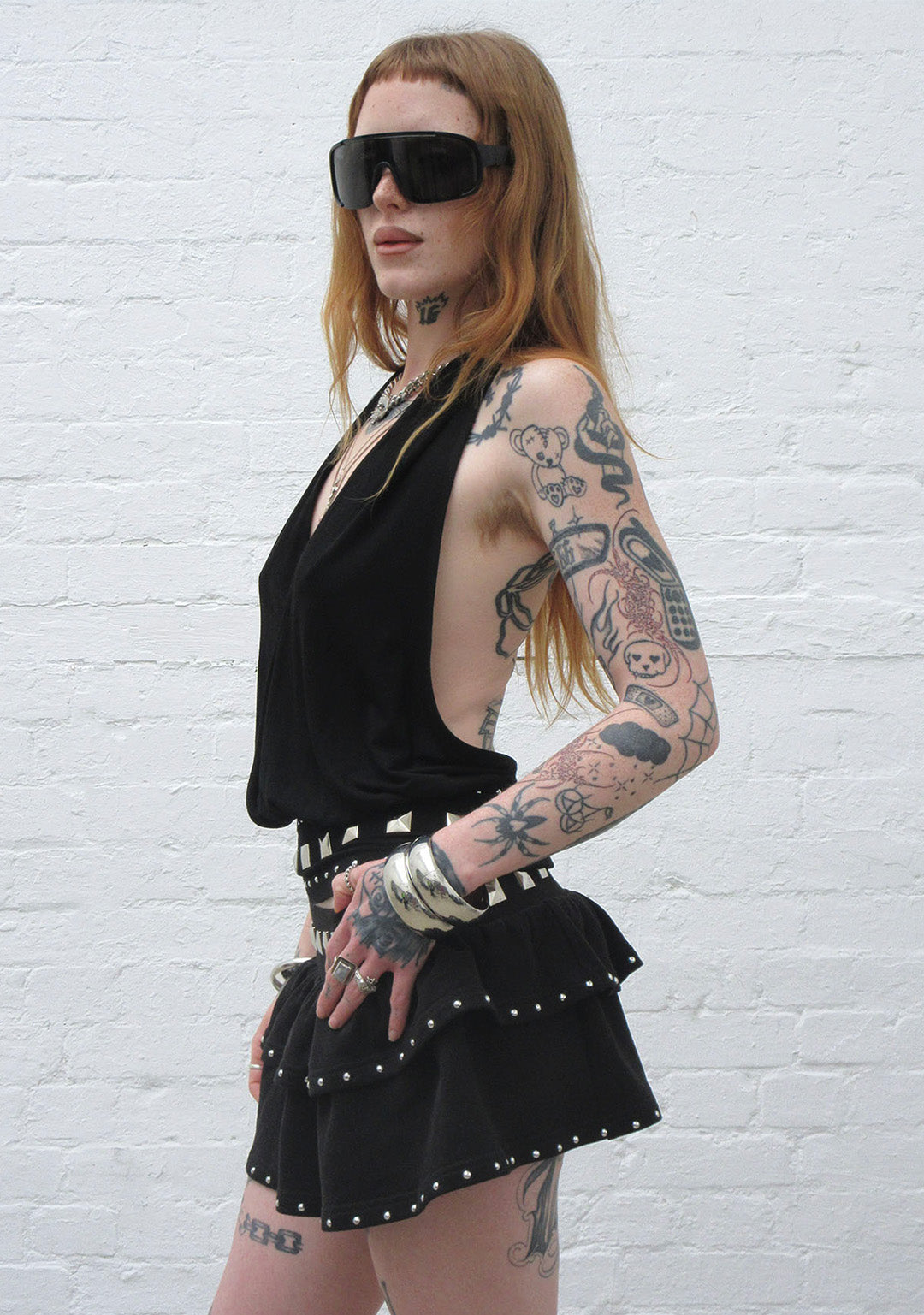 SLEAZE STUDDED DRAPED TOP BLACK