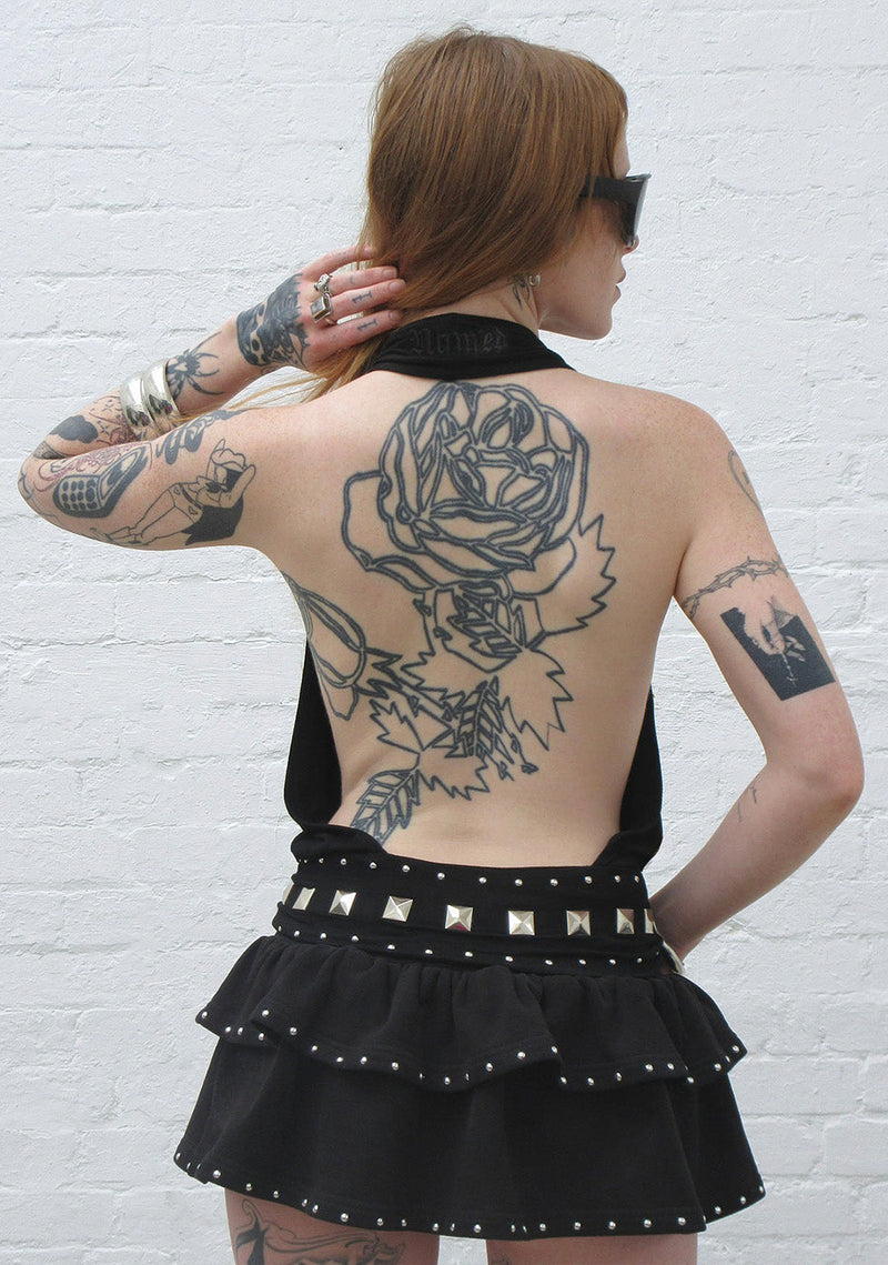 SLEAZE STUDDED DRAPED TOP BLACK