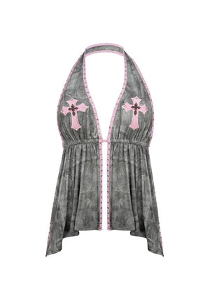 SPOILT BACKLESS HALTERNECK TOP TREE CAMO