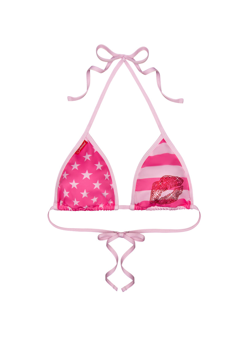STELLAR RHINESTONE TRIANGLE BIKINI TOP HOT PINK