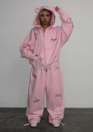STITCH TEDDY OVERSIZED SWEATPANTS BABY PINK