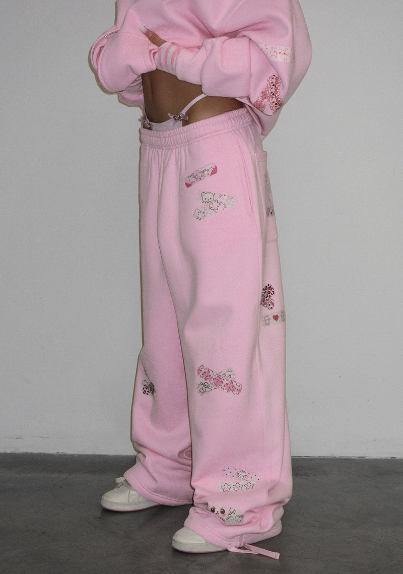 STITCH TEDDY OVERSIZED SWEATPANTS BABY PINK