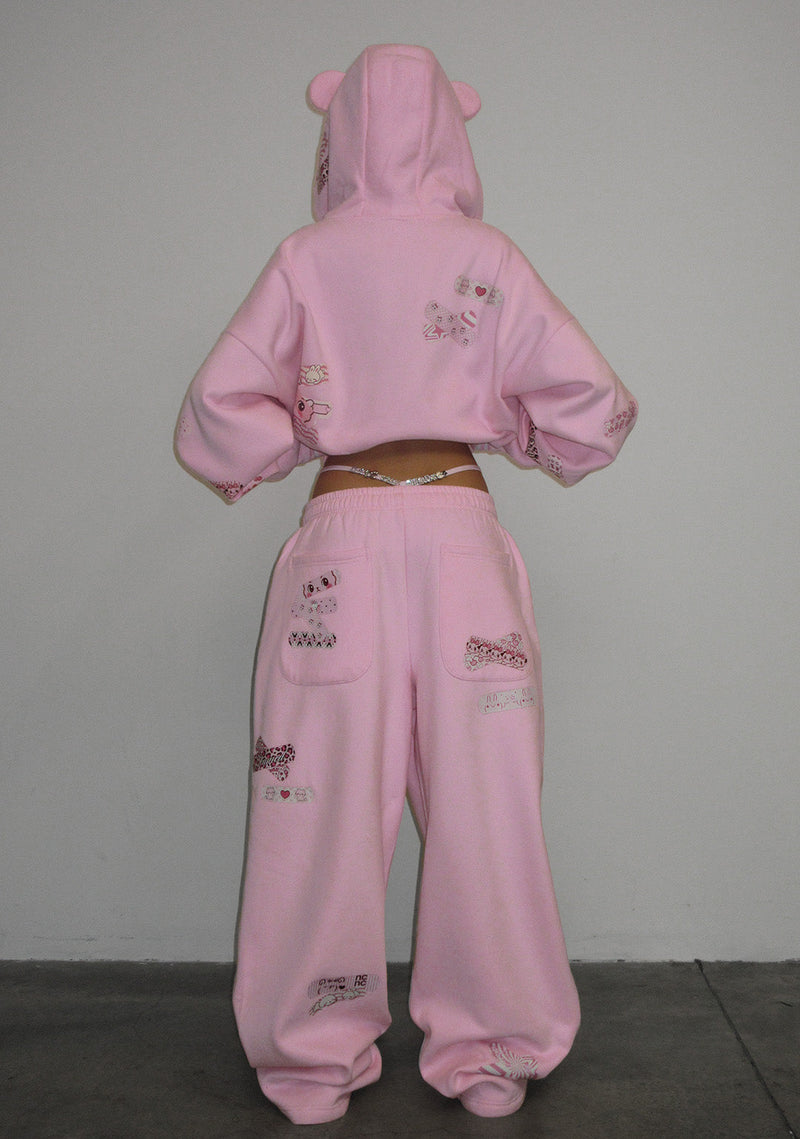 STITCH TEDDY OVERSIZED SWEATPANTS BABY PINK
