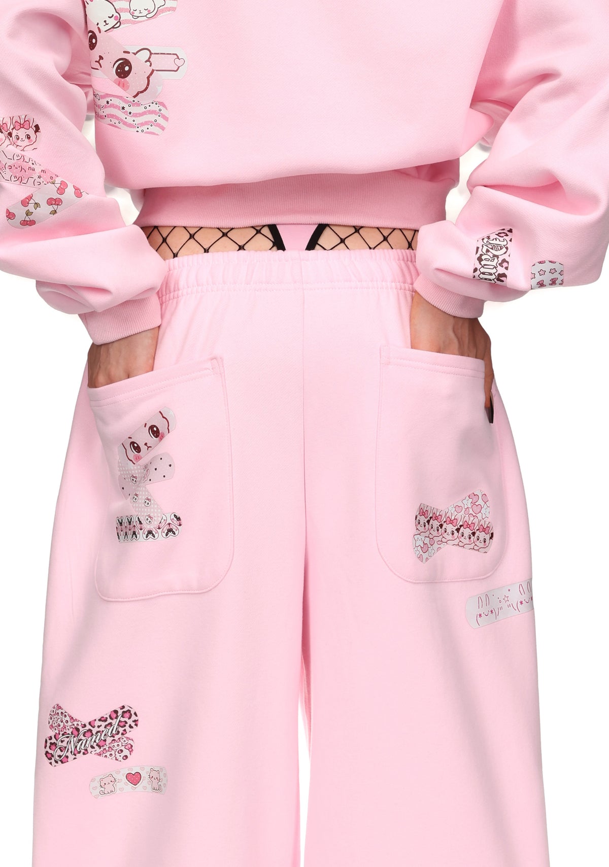 STITCH TEDDY OVERSIZED SWEATPANTS BABY PINK