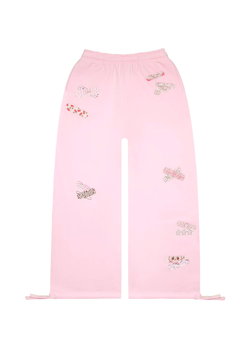 STITCH TEDDY OVERSIZED SWEATPANTS BABY PINK