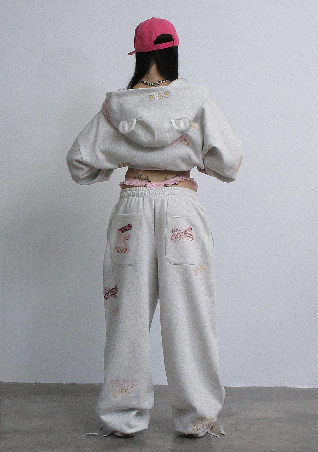 STITCH TEDDY OVERSIZED SWEATPANTS WHITE MARL