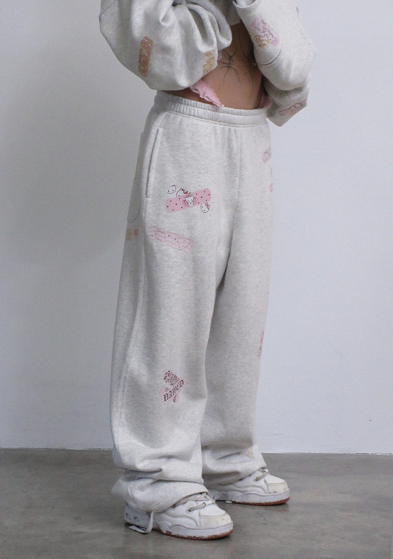 STITCH TEDDY OVERSIZED SWEATPANTS WHITE MARL
