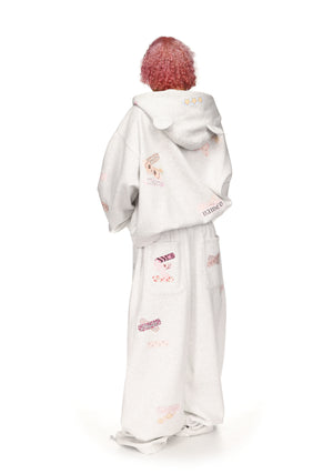 STITCH TEDDY OVERSIZED SWEATPANTS WHITE MARL