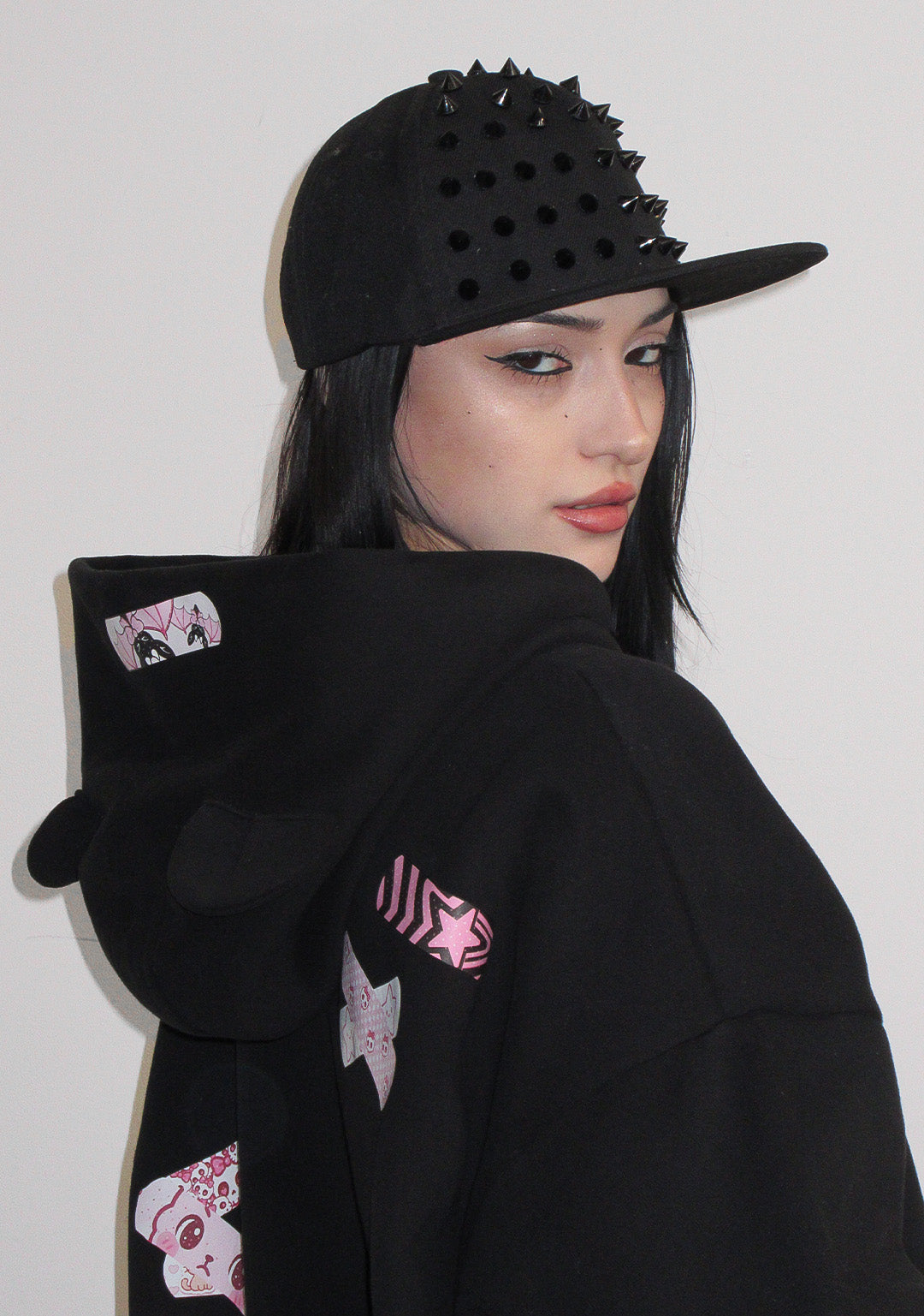 STITCH TEDDY ZIP HOODIE BLACK