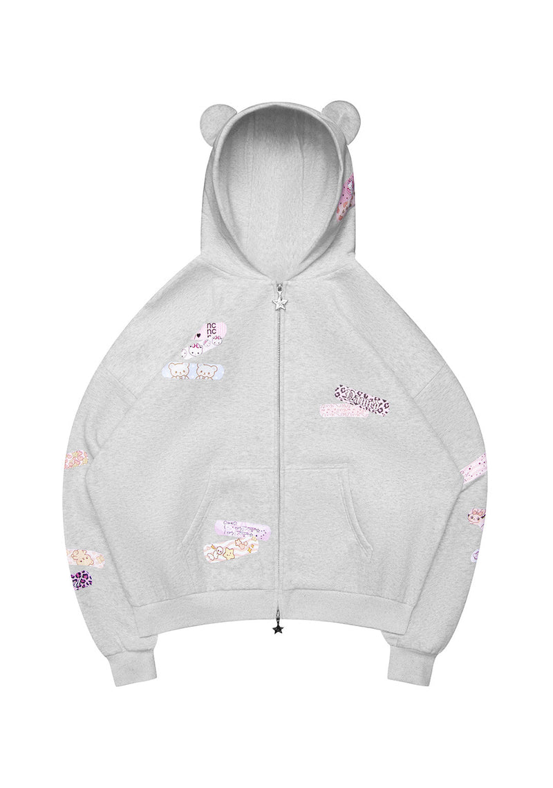 STITCH TEDDY ZIP HOODIE WHITE MARL