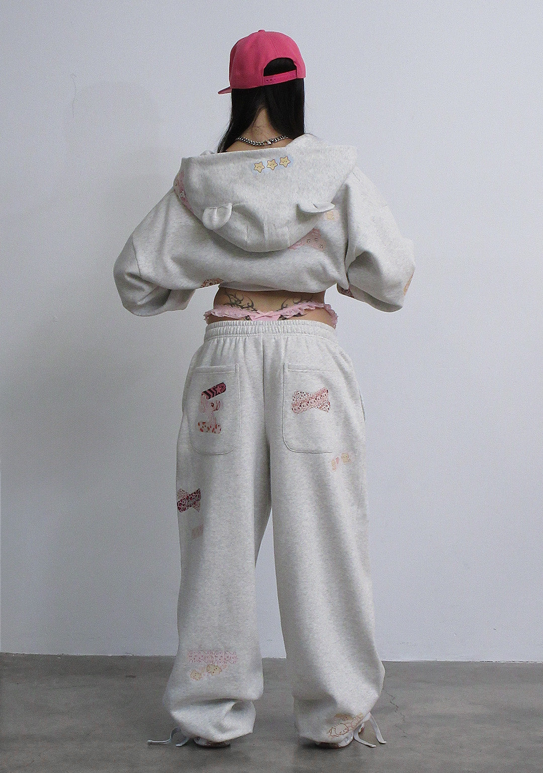 STITCH TEDDY ZIP HOODIE WHITE MARL