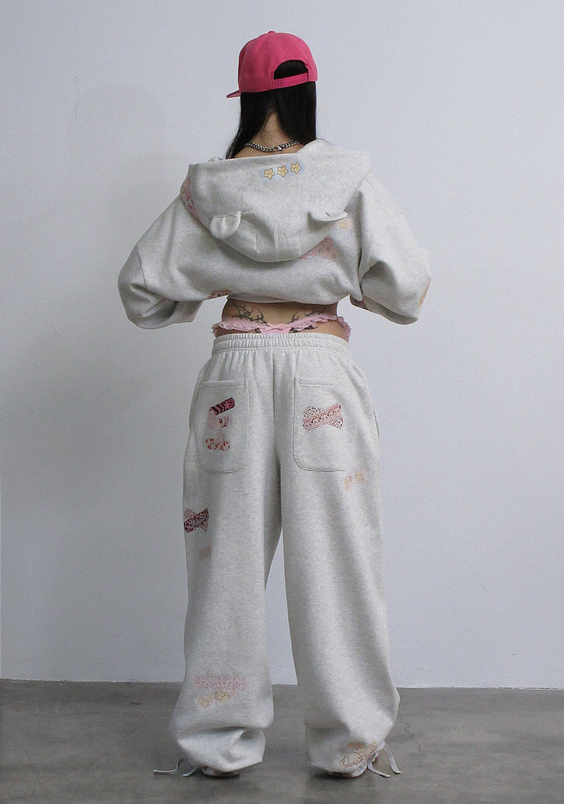 STITCH TEDDY ZIP HOODIE WHITE MARL