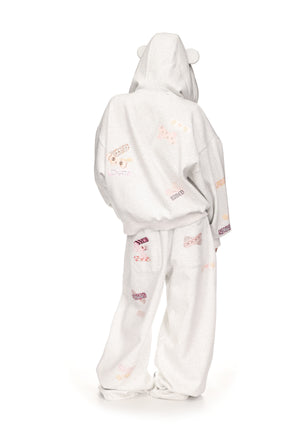 STITCH TEDDY ZIP HOODIE WHITE MARL