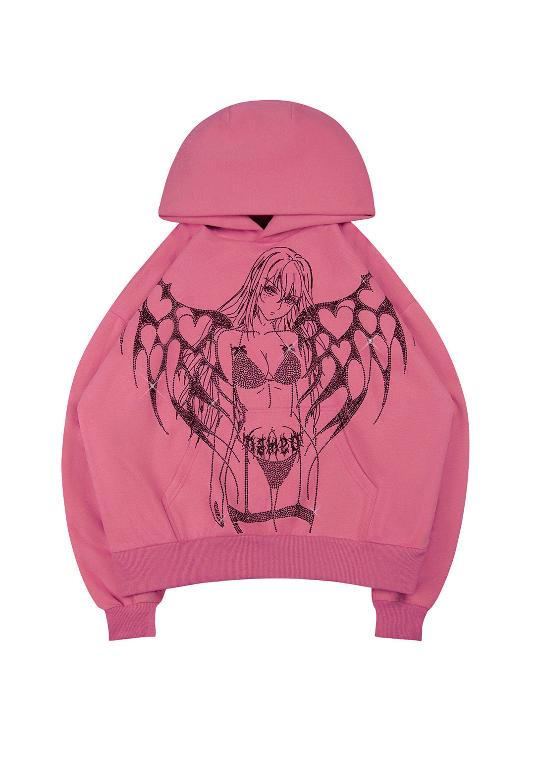 STRANGERS RHINESTONE ANGEL PULLOVER HOODIE DUSKY PINK