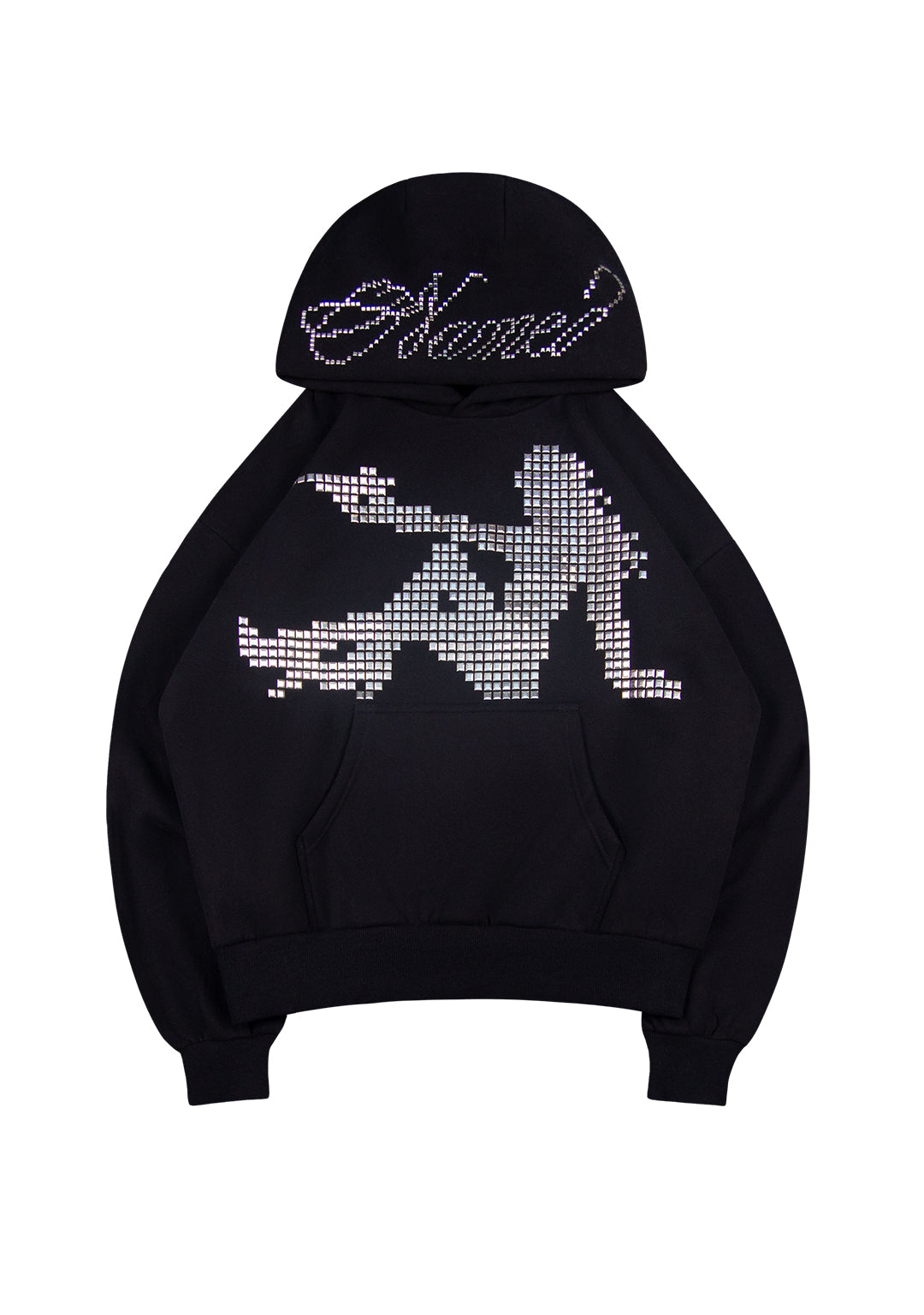 STRANGERS STUDDED SILHOUETTE PULLOVER HOODIE BLACK
