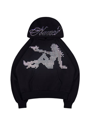 STRANGERS STUDDED SILHOUETTE PULLOVER HOODIE BLACK
