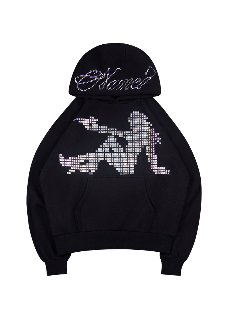 STRANGERS STUDDED SILHOUETTE PULLOVER HOODIE BLACK