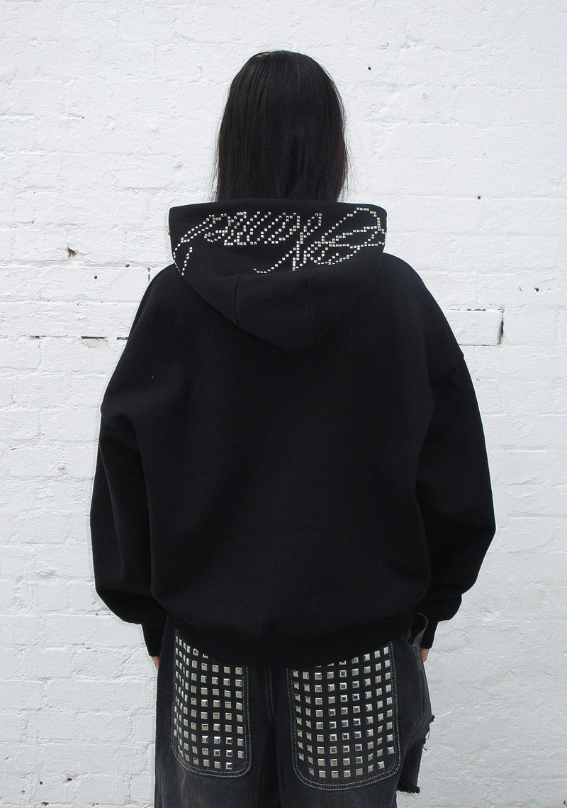 STRANGERS STUDDED SILHOUETTE PULLOVER HOODIE BLACK