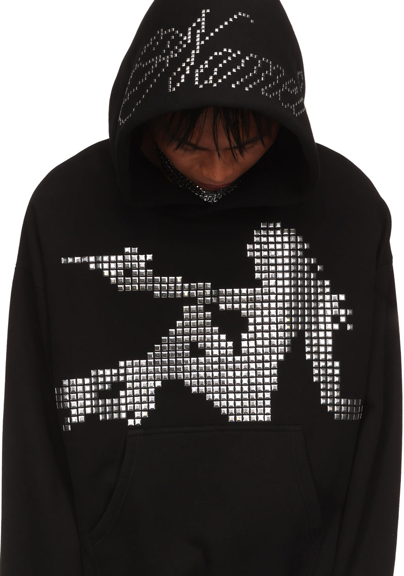 STRANGERS STUDDED SILHOUETTE PULLOVER HOODIE BLACK
