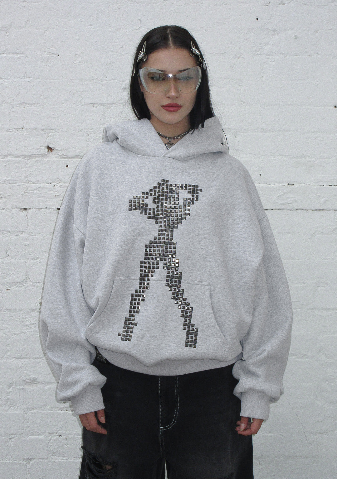 Strangers Studded Silhouette Pullover Hoodie Grey Marl – NAMED