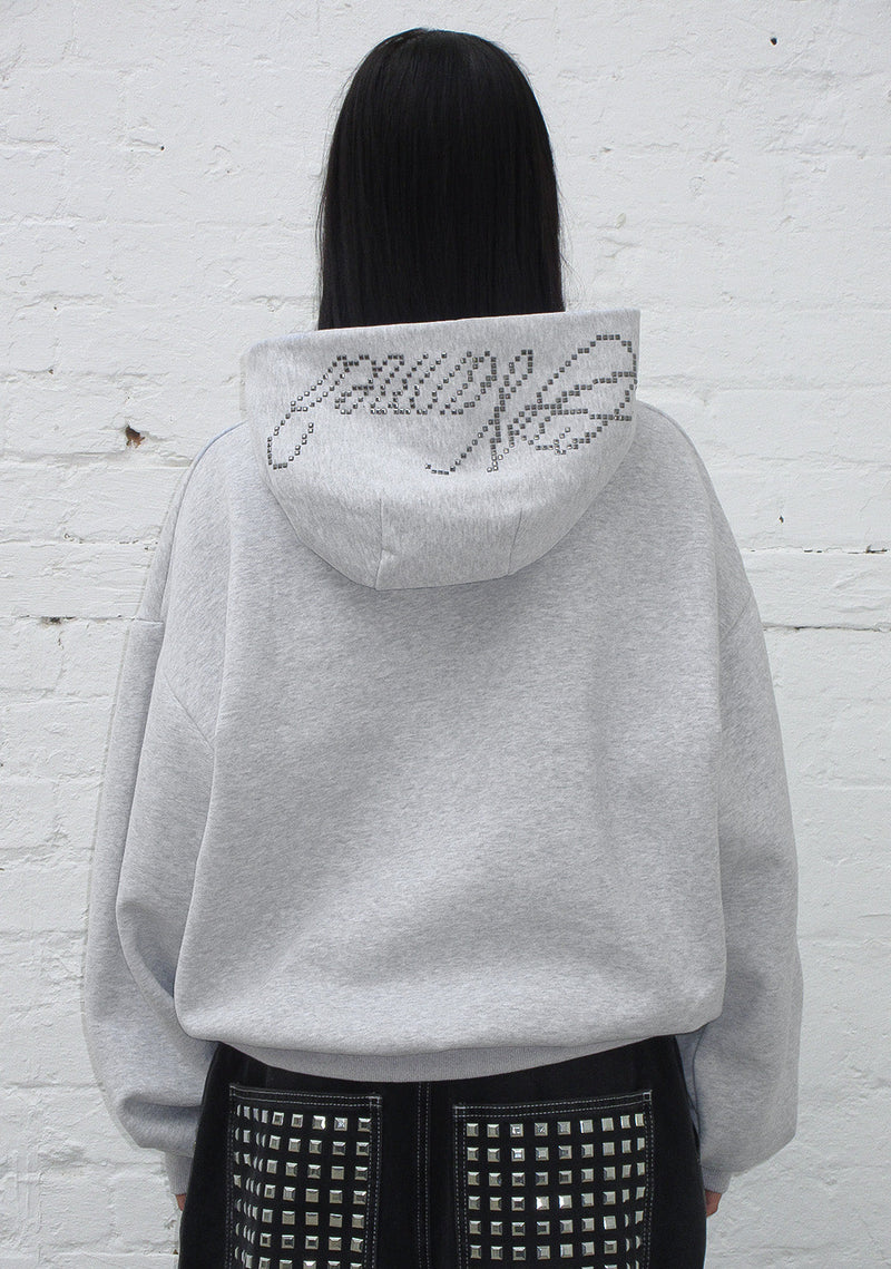 STRANGERS STUDDED SILHOUETTE PULLOVER HOODIE GREY MARL
