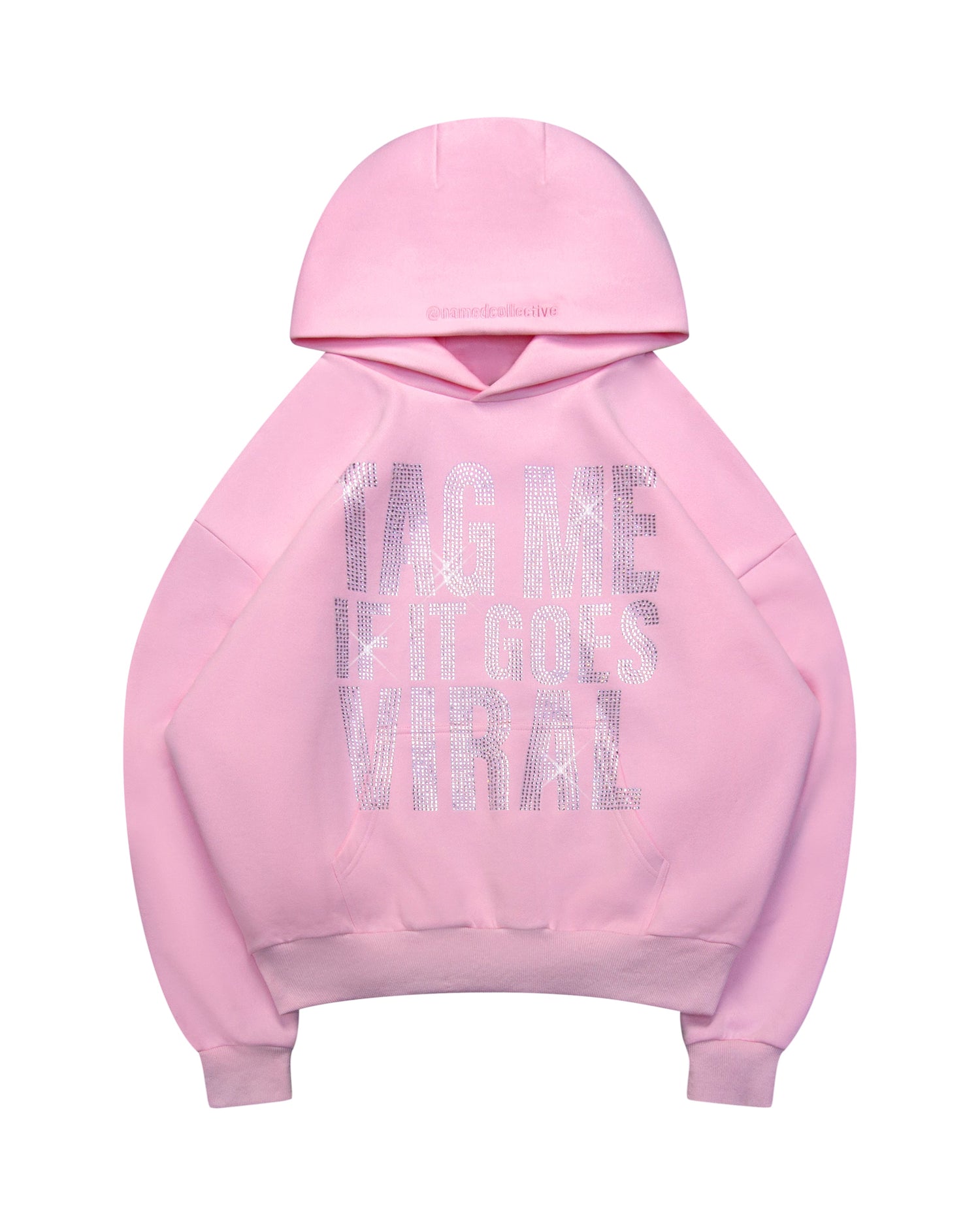TAG ME RHINESTONE PULLOVER HOODIE BABY PINK