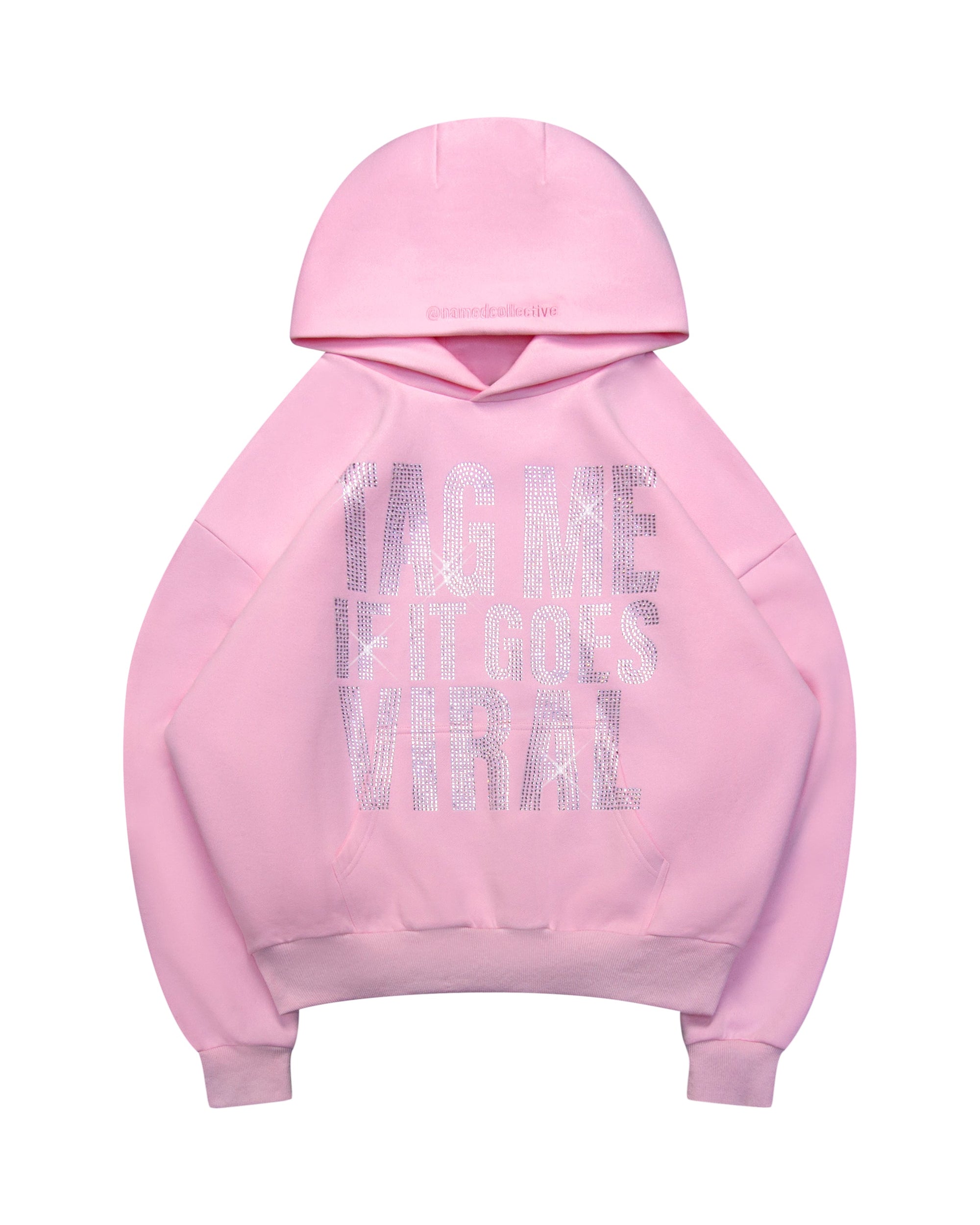 TAG ME RHINESTONE PULLOVER HOODIE BABY PINK