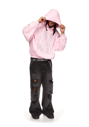 TAG ME RHINESTONE PULLOVER HOODIE BABY PINK