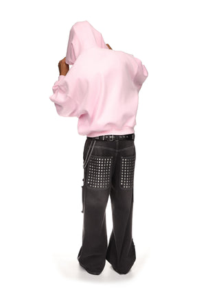 TAG ME RHINESTONE PULLOVER HOODIE BABY PINK