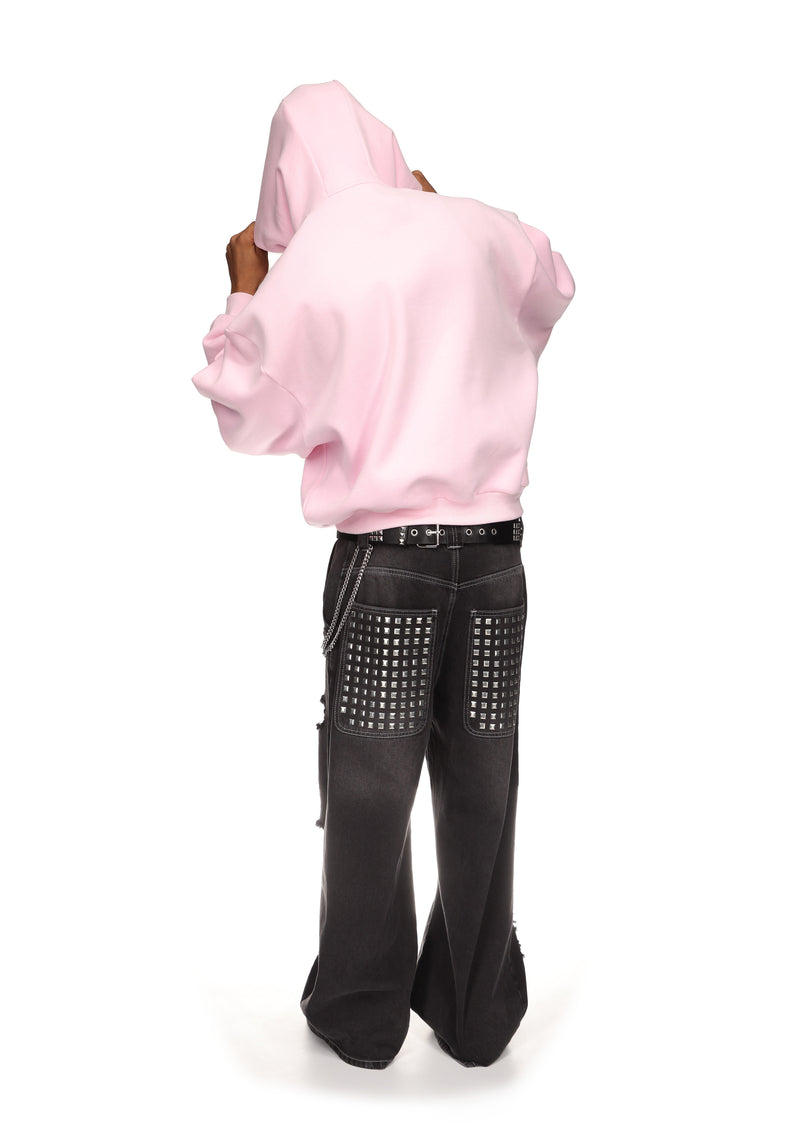 TAG ME RHINESTONE PULLOVER HOODIE BABY PINK