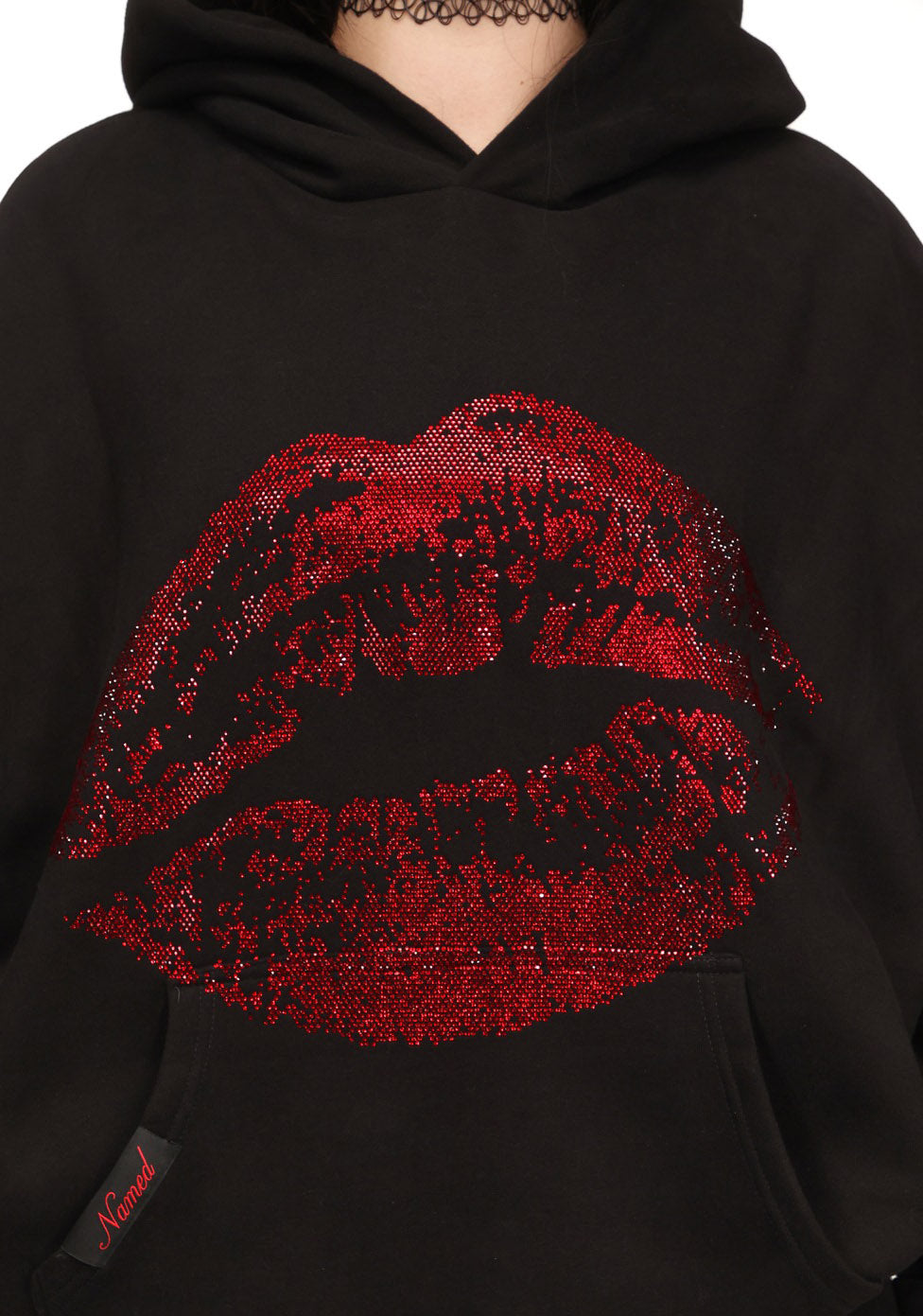 Tease Rhinestone Kiss Pullover Hoodie Black – NAMED COLLECTIVE®