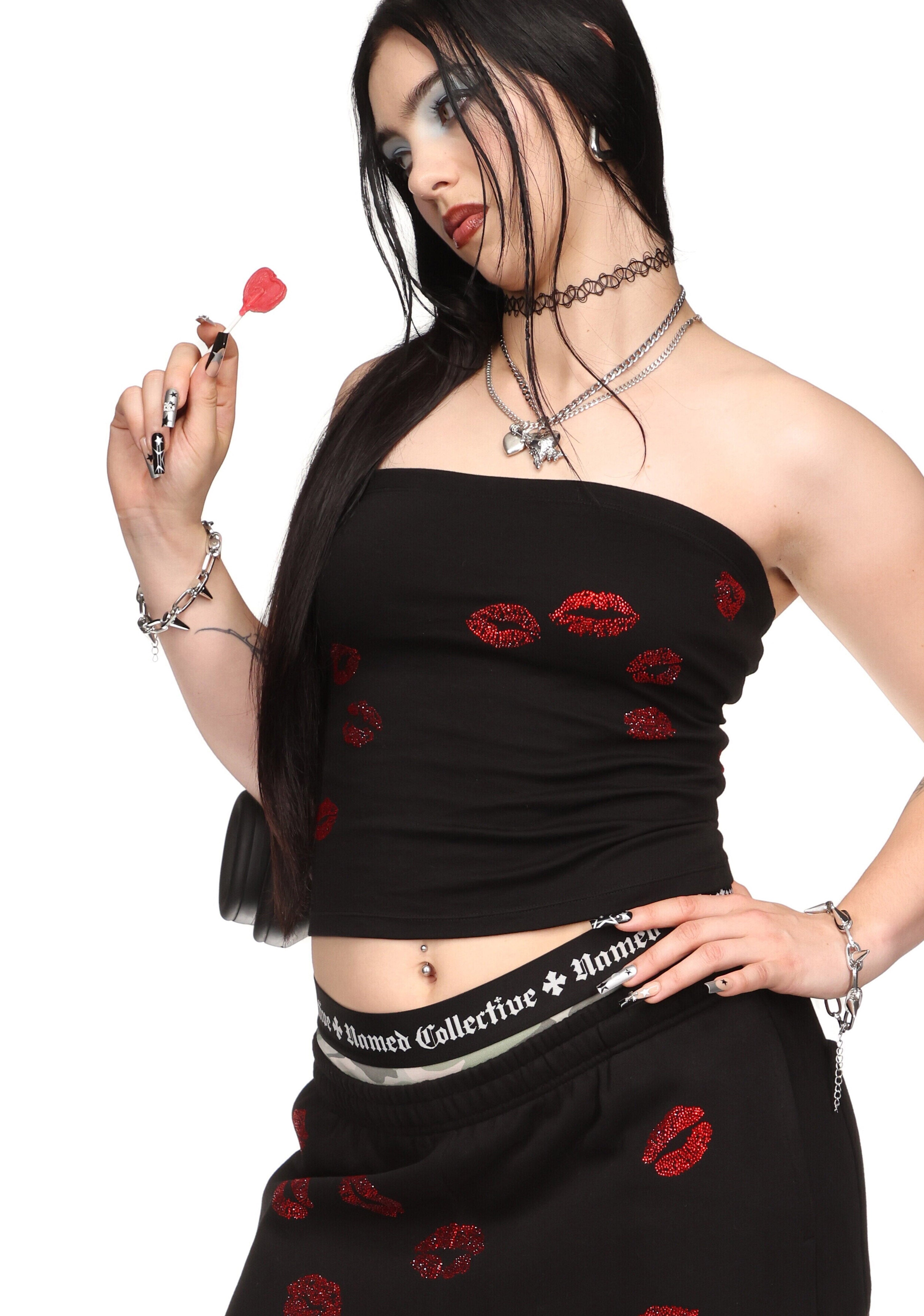 namedcollective チューブトップ Tease Rhinestone Kiss Tube Top Black – NAMED COLLECTIVE®