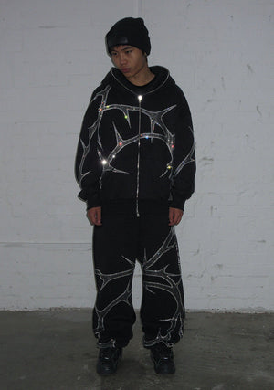 THORN RHINESTONE SWEATPANTS BLACK