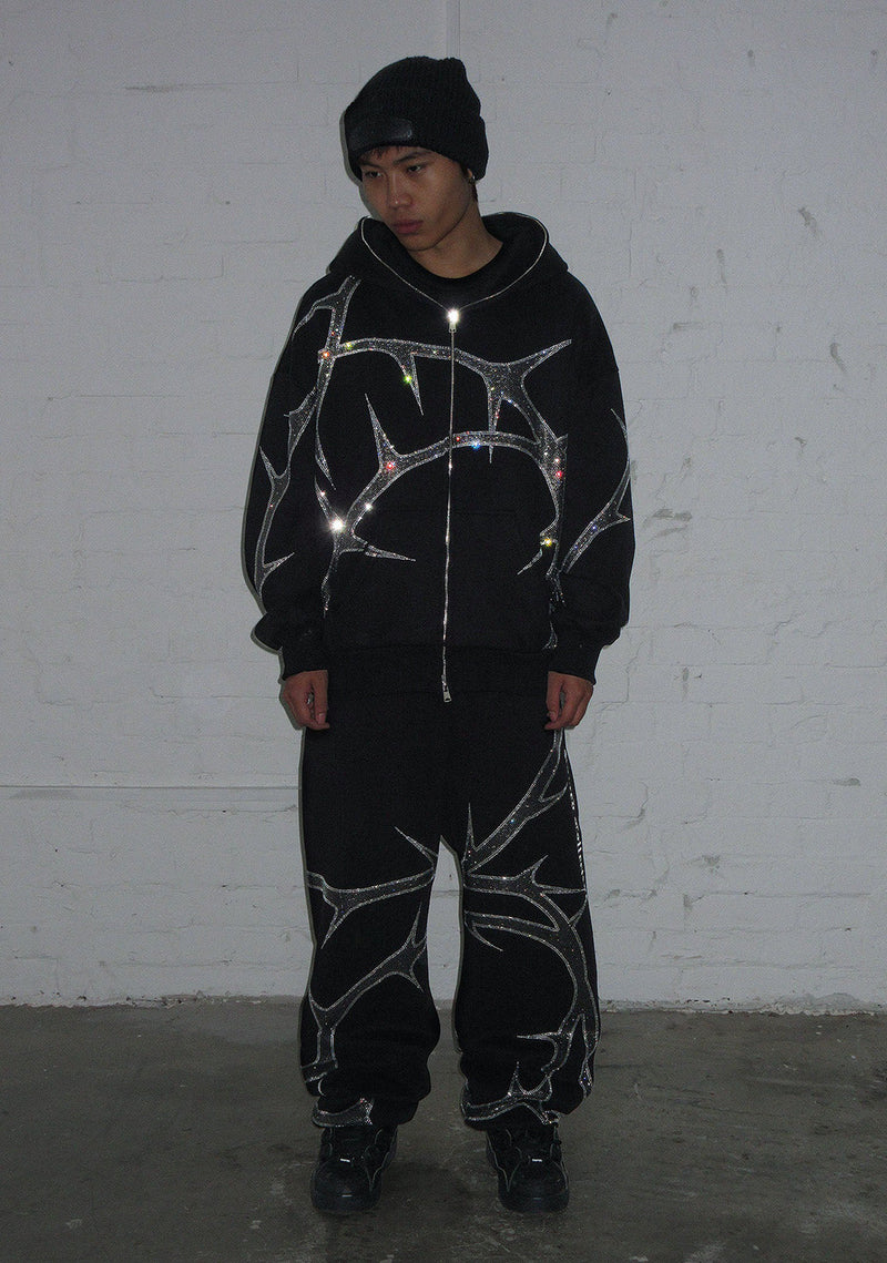 THORN RHINESTONE SWEATPANTS BLACK